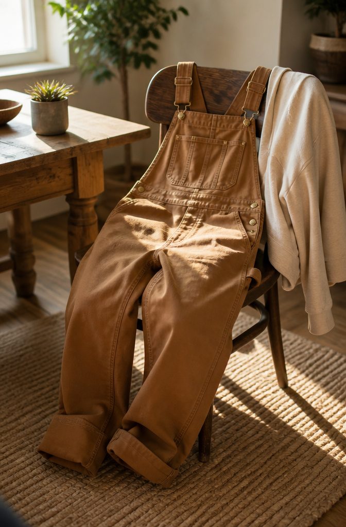Carhartt overalls paired with relaxed clothing items.